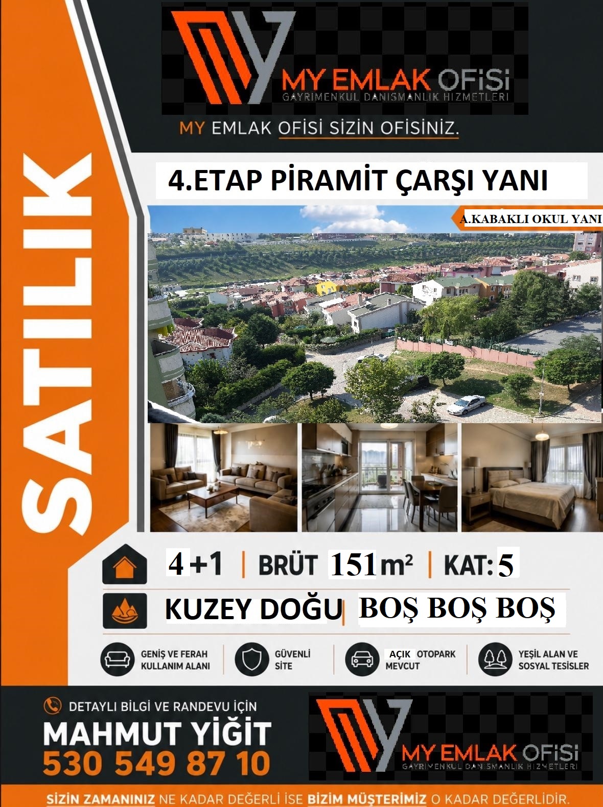 Başakşehir 4.etap Ahmet kabaklı okul yanı 5.kat  4+1 151m2 - Satılık Konut Başakşehir, İstanbul